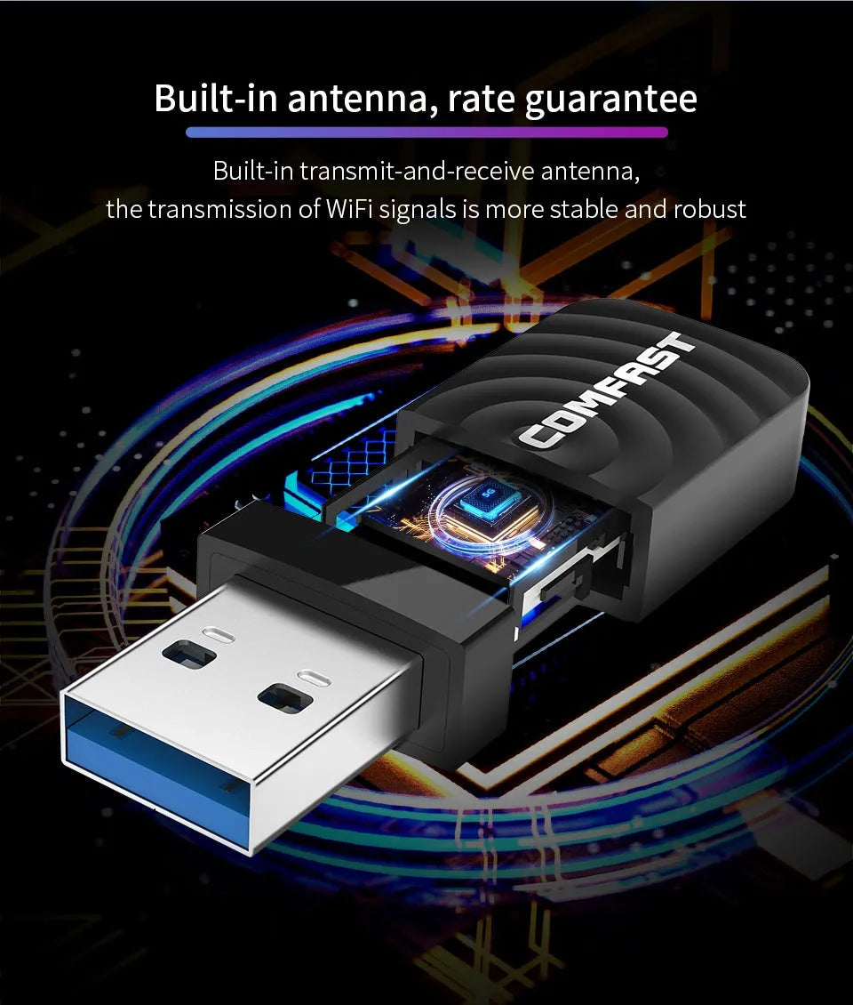 Portable WiFi USB 3.0 transmitter receiver adapter dual band 1300Mbps black compact size