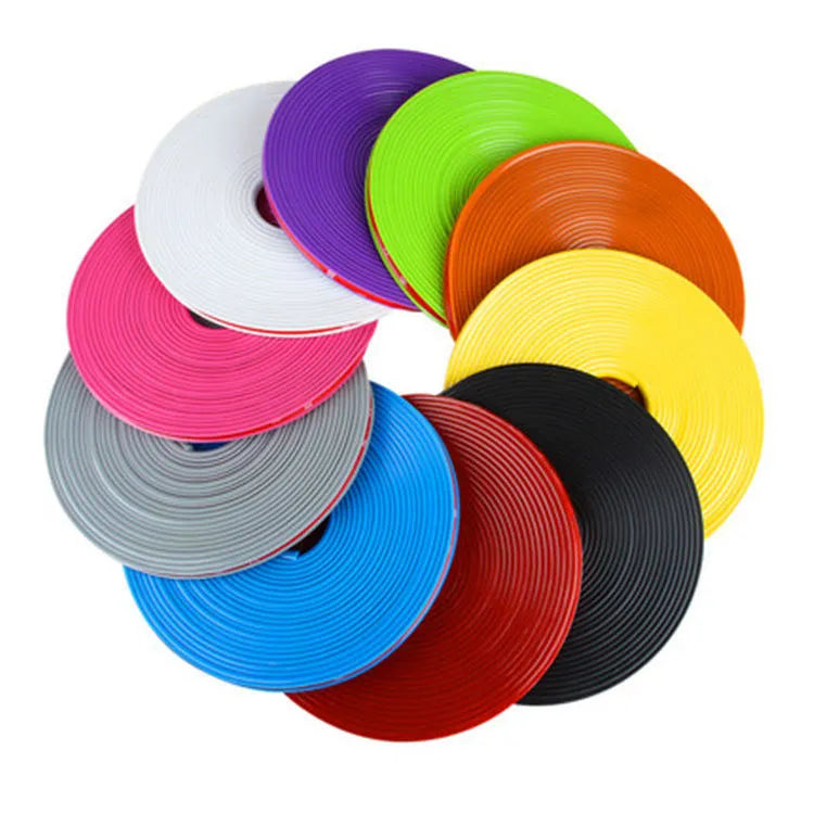 8-metre PET wheel rim protector strip set with 3M adhesive in multiple colours for alloy wheels up to 22 inches