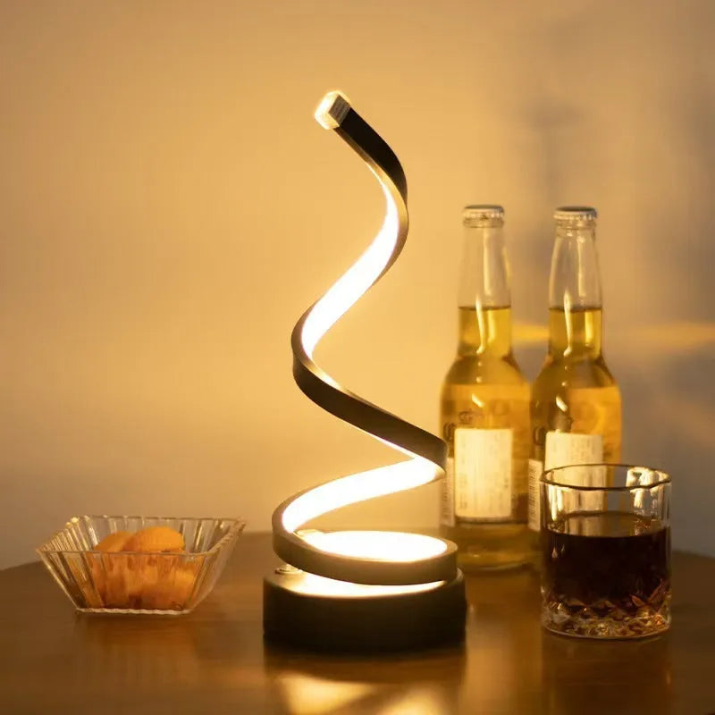 USB powered spiral desk lamp with adjustable LED light, black colour, 12x24cm size
