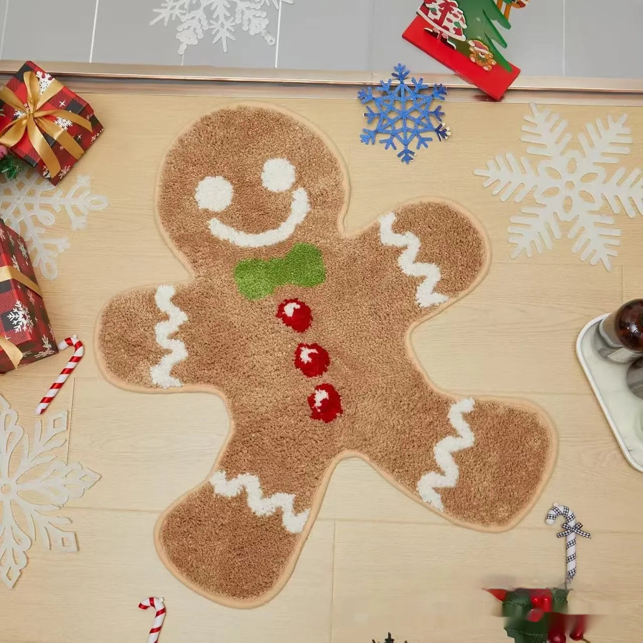 Christmas-themed hallway mat with festive patterns including Santa Claus design and non-slip bottom
