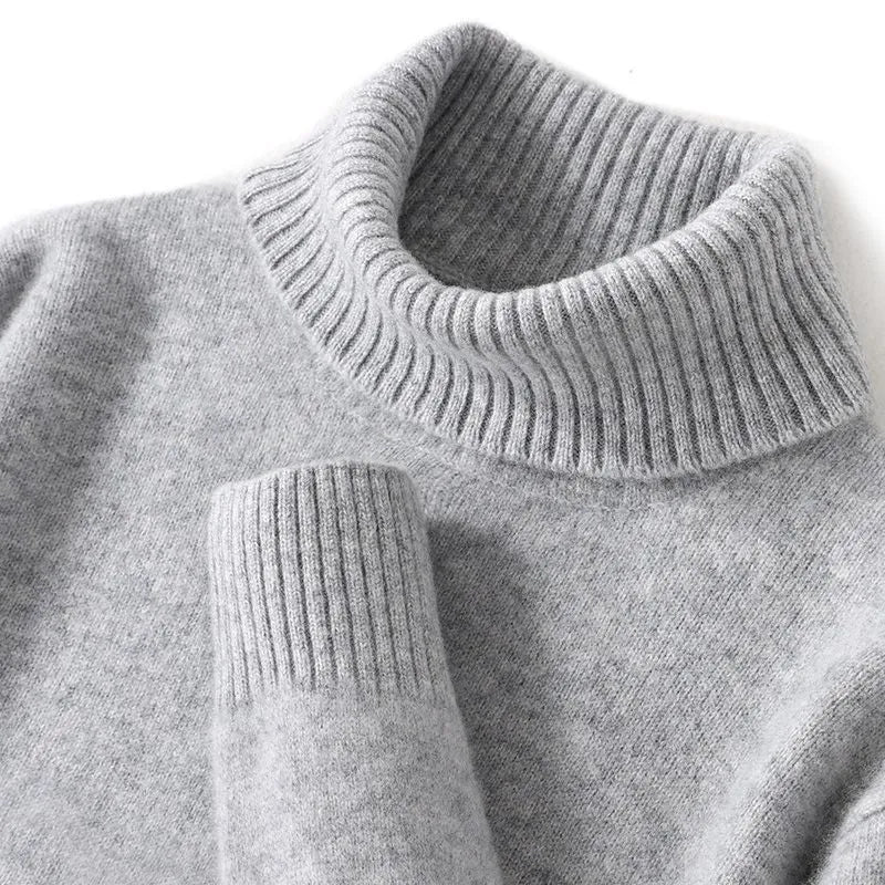 Men's high-neck pure wool sweater in thick loose knit, autumn winter pullover, black colour