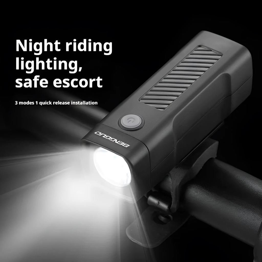 Bicycle headlight with quick-release strap bracket and USB charging port