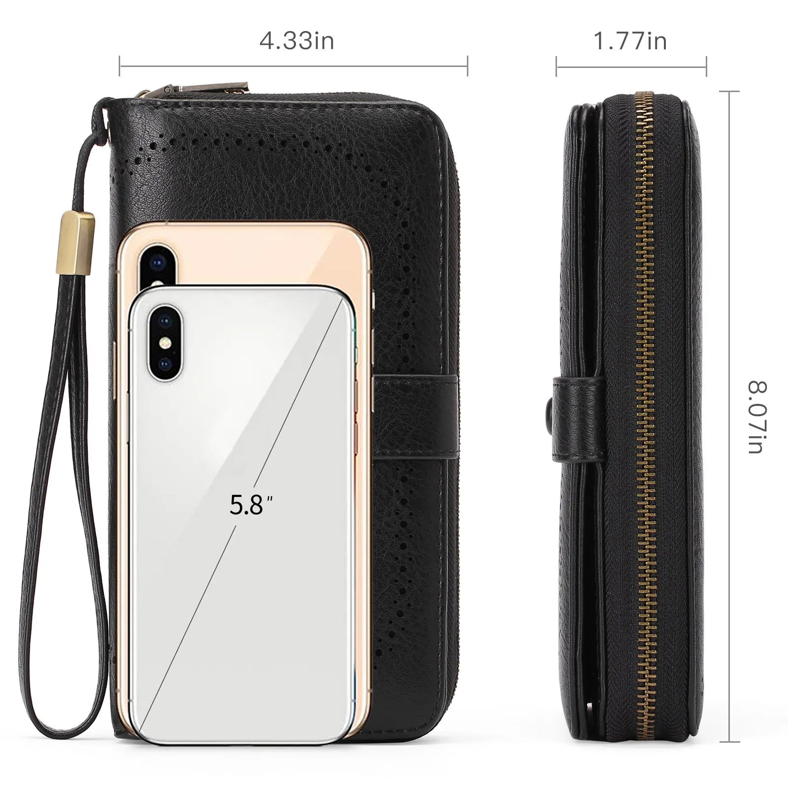 Women's expanding card holder long wallet in synthetic leather with anti-theft swiping function