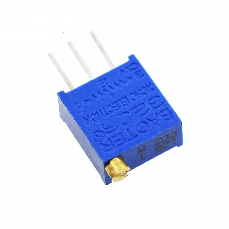 Blue multi-turn precision adjustable resistance potentiometer with 20K ohm rating for fine tuning