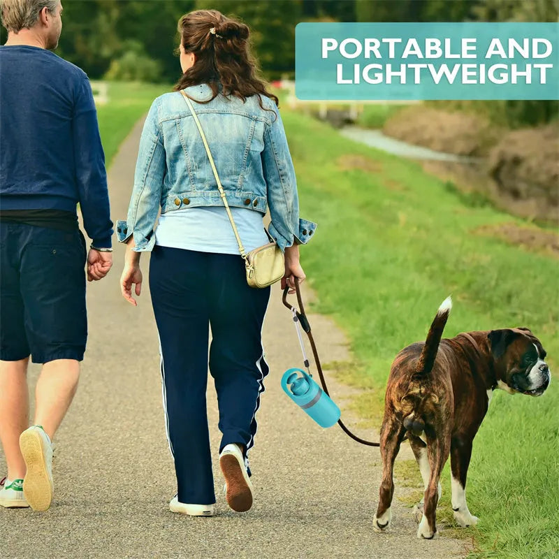 Blue plastic portable dog pooper scooper with built-in bag dispenser and eight-claw shovel