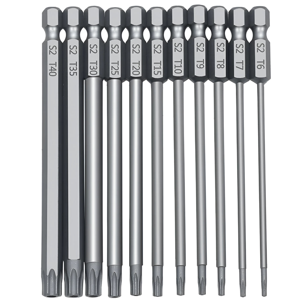 Hexagon handle screwdriver bit set with plum blossom hollow alloy bits in 50mm, 75mm and 100mm lengths