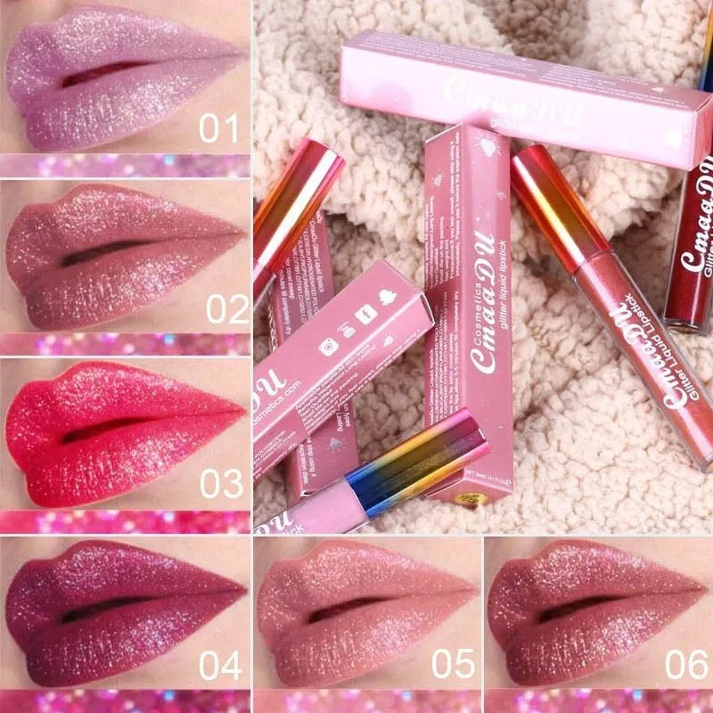 Symphony Shiny Matte Metal Lip Gloss Lipstick 4mL in six colour options 01-06 with mineral formula