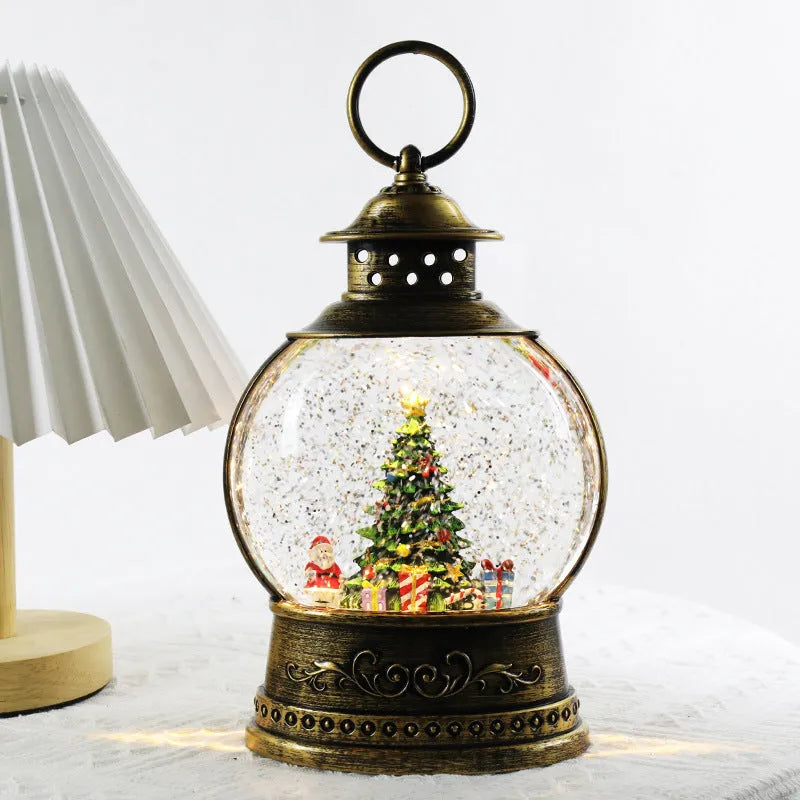 Plastic Christmas music box rotating crystal ball night light with tree design on tabletop
