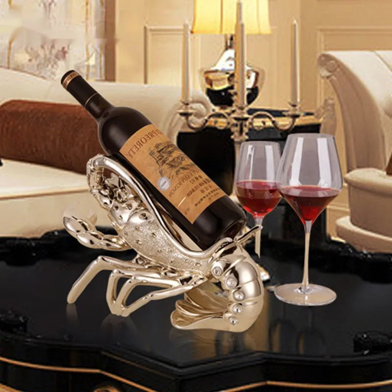 European style lobster-shaped wine rack ornament in rose gold or elegant silver resin