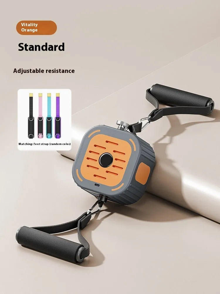 Power pump chest expander with adjustable resistance in vibrant orange on white background
