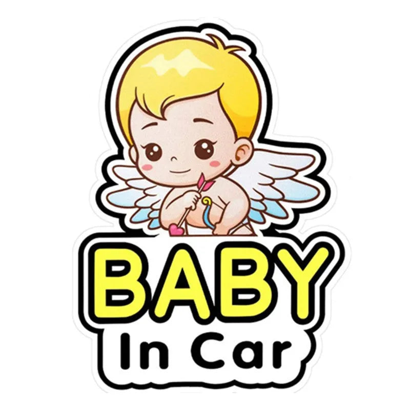 Baby On Board reflective car sticker set B033 with pink baby, angel, and feeding bottle designs