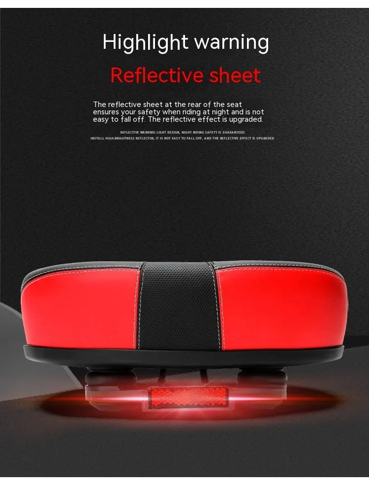 Large 210x270mm mountain bike saddle with thickened rubber ball cushioning in red colour with reflective sticker