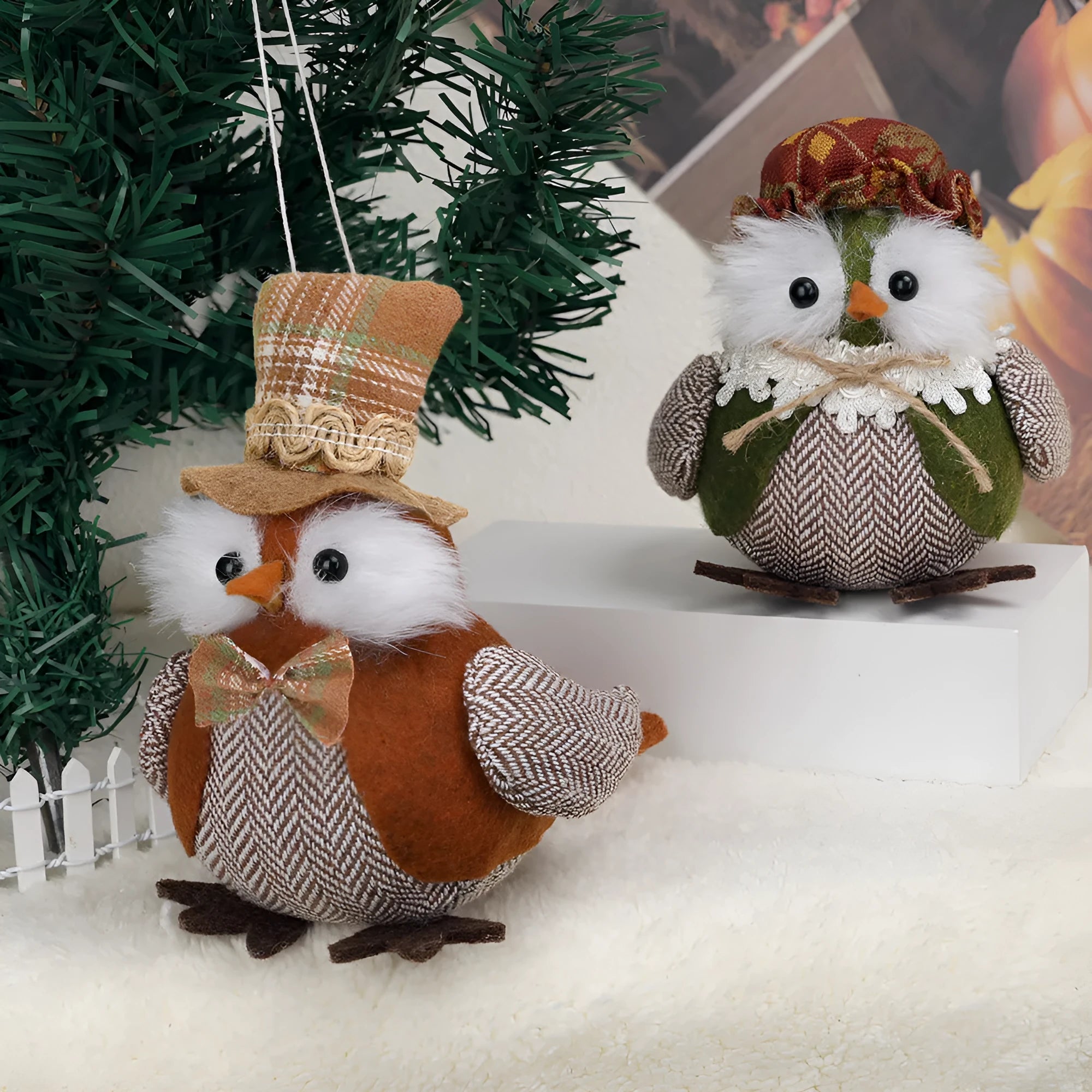 Thanksgiving harvest bird owl window pendant ornament in orange and green colours