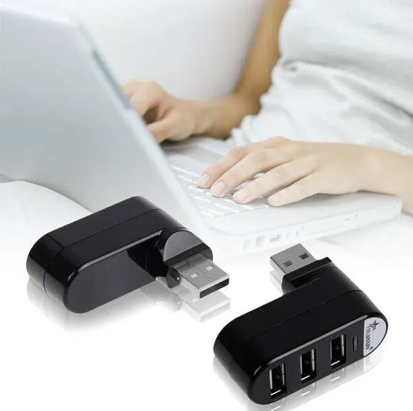 USB 2.0 splitter hub with spin colour design in black and white colour options showing multiple USB ports