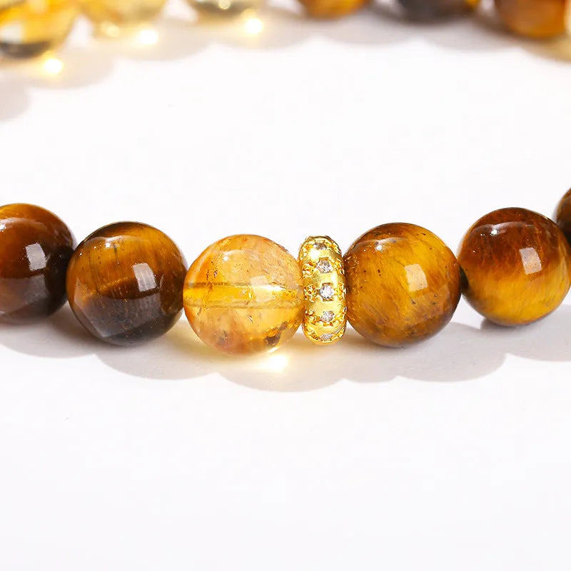 Natural yellow tiger stone mixed yellow tower crystal bracelet round beads 8mm women's handmade jewellery