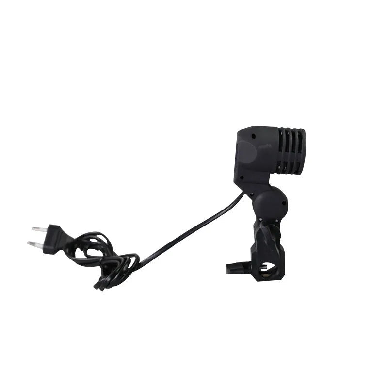 Black photographic single lamp holder with reinforced nylon connector and power cords.