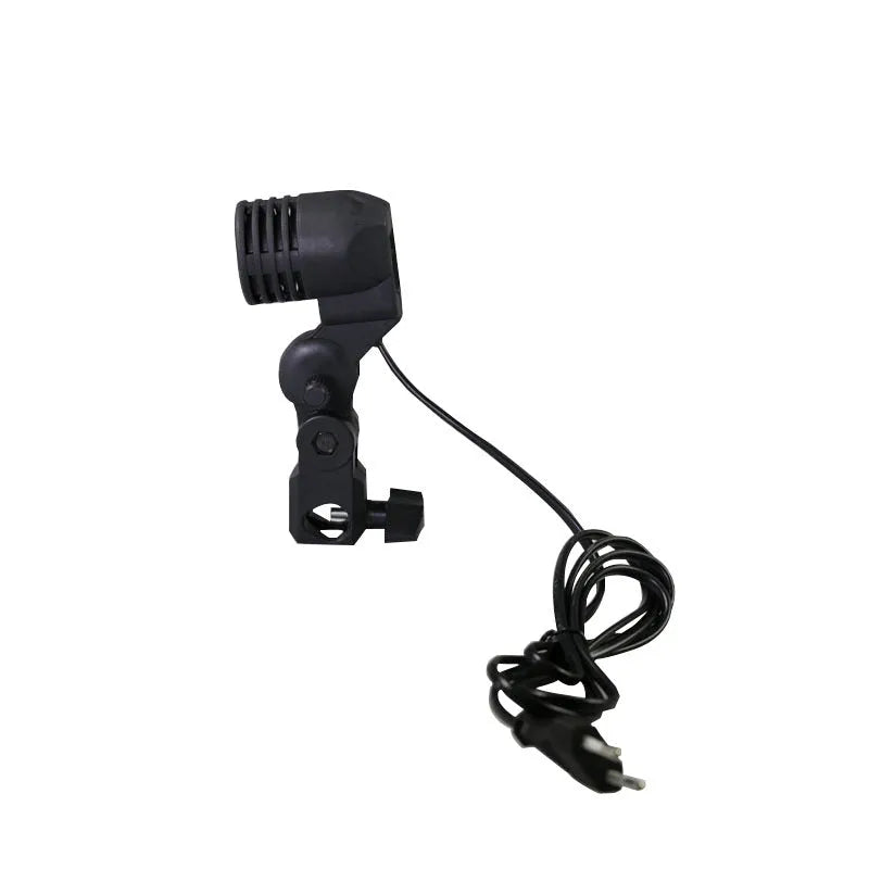 Black photographic single lamp holder with reinforced nylon connector and power cords.