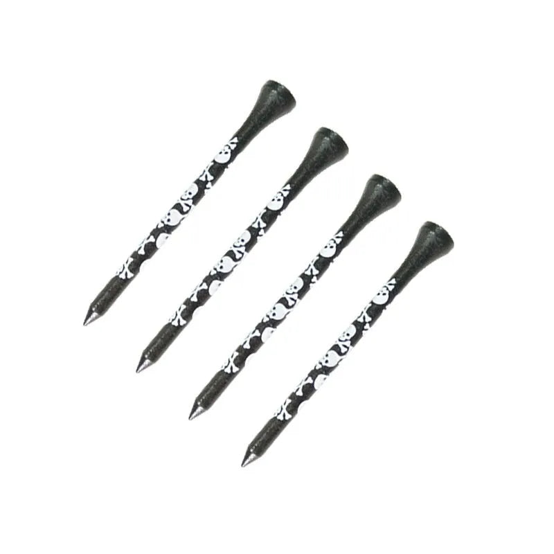 Black skull print bamboo golf dowel pins in 70mm and 83mm sizes, set of 10 spike accessories