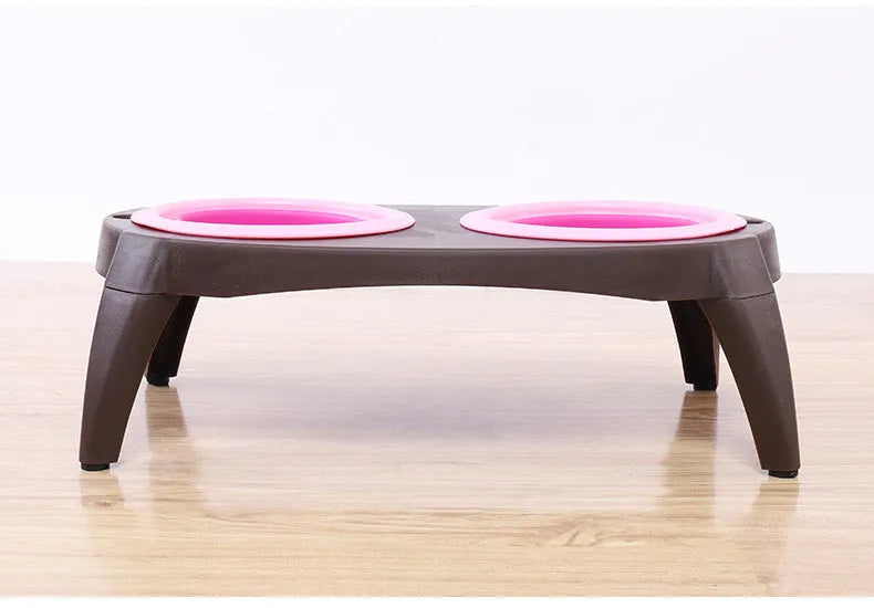 Folding pet double bowl in grey collapsed flat showing PP and TPR construction with two compartments