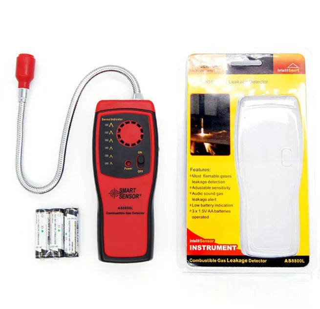 AS8800L portable flammable gas detector with LED alarm lights and semiconductor sensor for methane leak detection