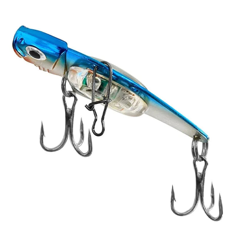 Luminous metal vib electronic fishing lure showing blue body and red body colour options