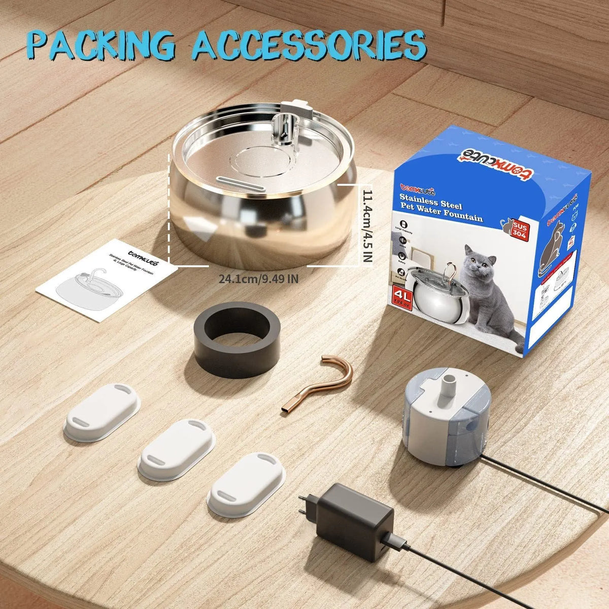 4L stainless steel pet water dispenser with copper tube gooseneck outlet and silent pump