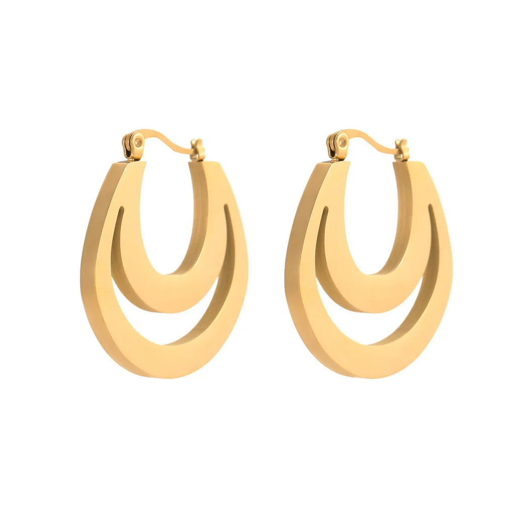 Geometric French minimalist earrings in gold or steel plating with circular ring design