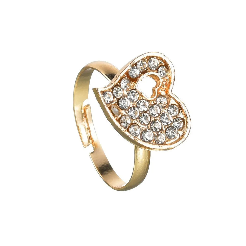 Gold tone women's love jewellery set with earrings, pendant and bracelet featuring adjustable 21-50cm sizing