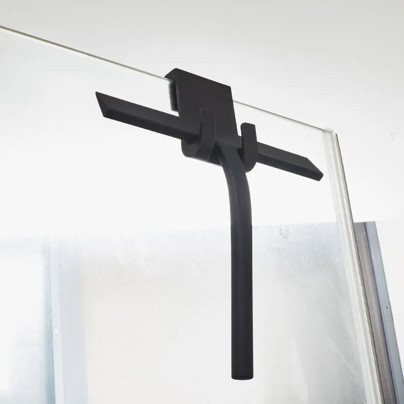 Silicone body wiper 22.8cm with metal-reinforced handle and hanging hook, black colour on glass surface