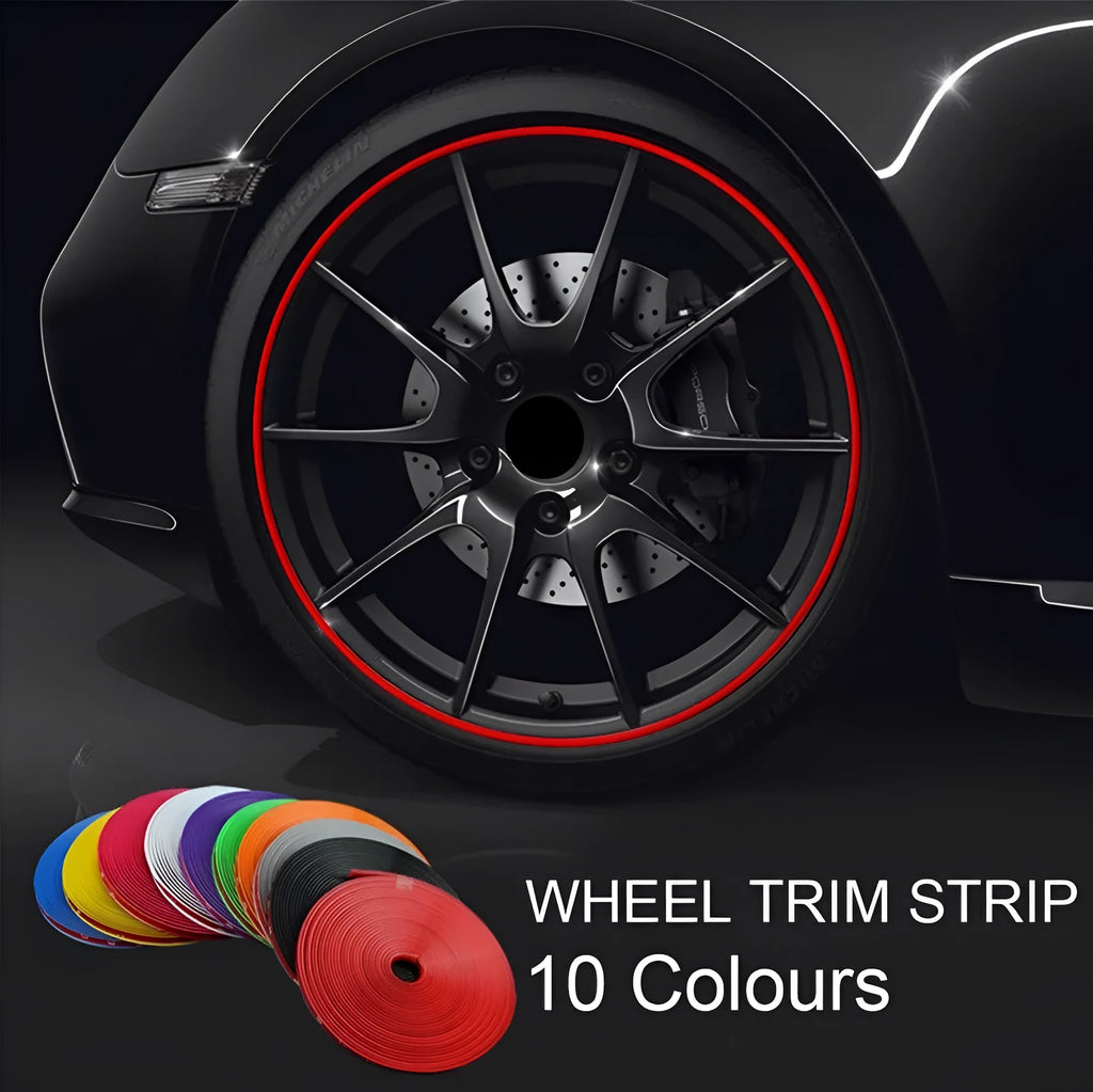 8-metre PET wheel rim protector strip set with 3M adhesive in multiple colours for alloy wheels up to 22 inches