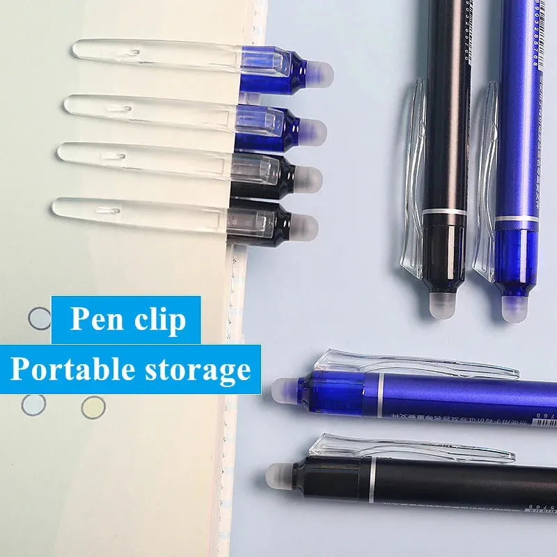 Blue and black erasable gel pen with 0.5mm stainless steel nib for student writing