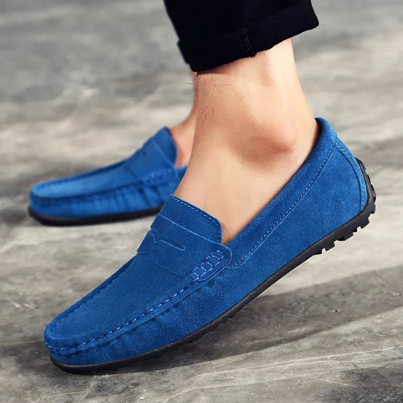 Men's suede leather casual loafers in plus sizes 38-47 with rubber soles and Gommino style