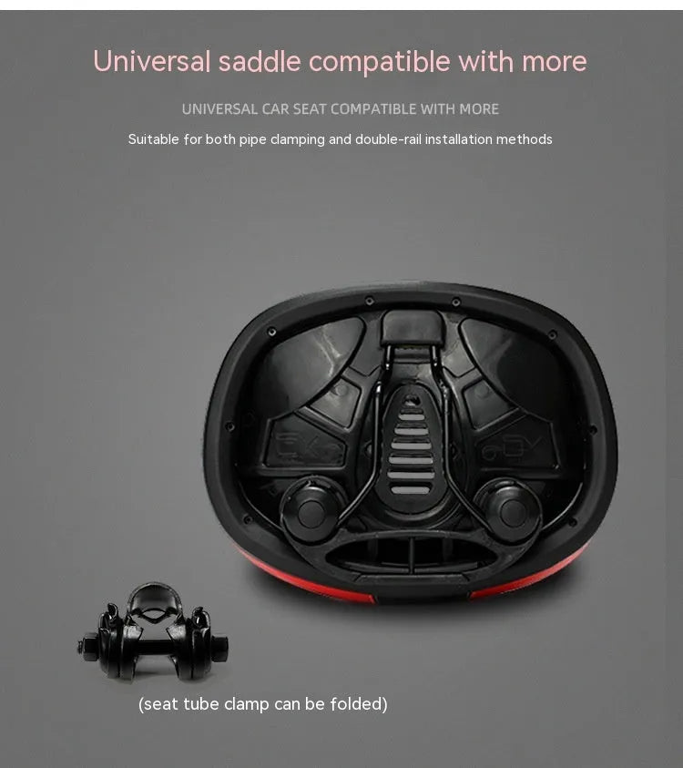 Large 210x270mm mountain bike saddle with thickened rubber ball cushioning in red colour with reflective sticker