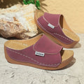 Women's summer wedge slide slippers fish mouth thick bottom solid colour beach sandals artificial PU upper rubber sole