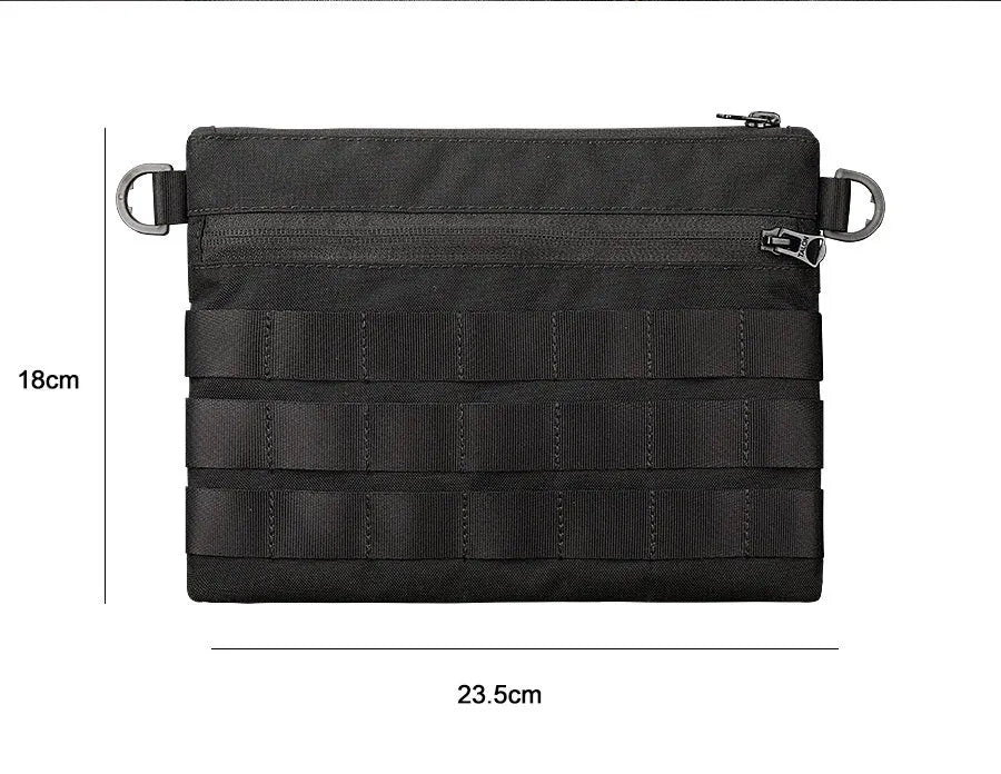 Black Oxford cloth portable military kit pouch with dimensions 18cm by 3.5cm