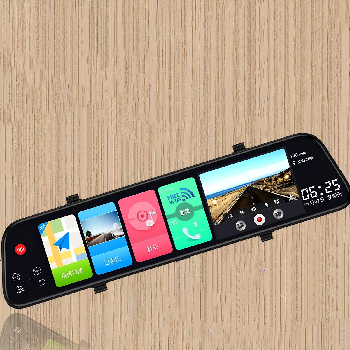 12-inch rearview mirror tachograph dual lens touchscreen GPS Bluetooth reversing image front rear video 12V plastic