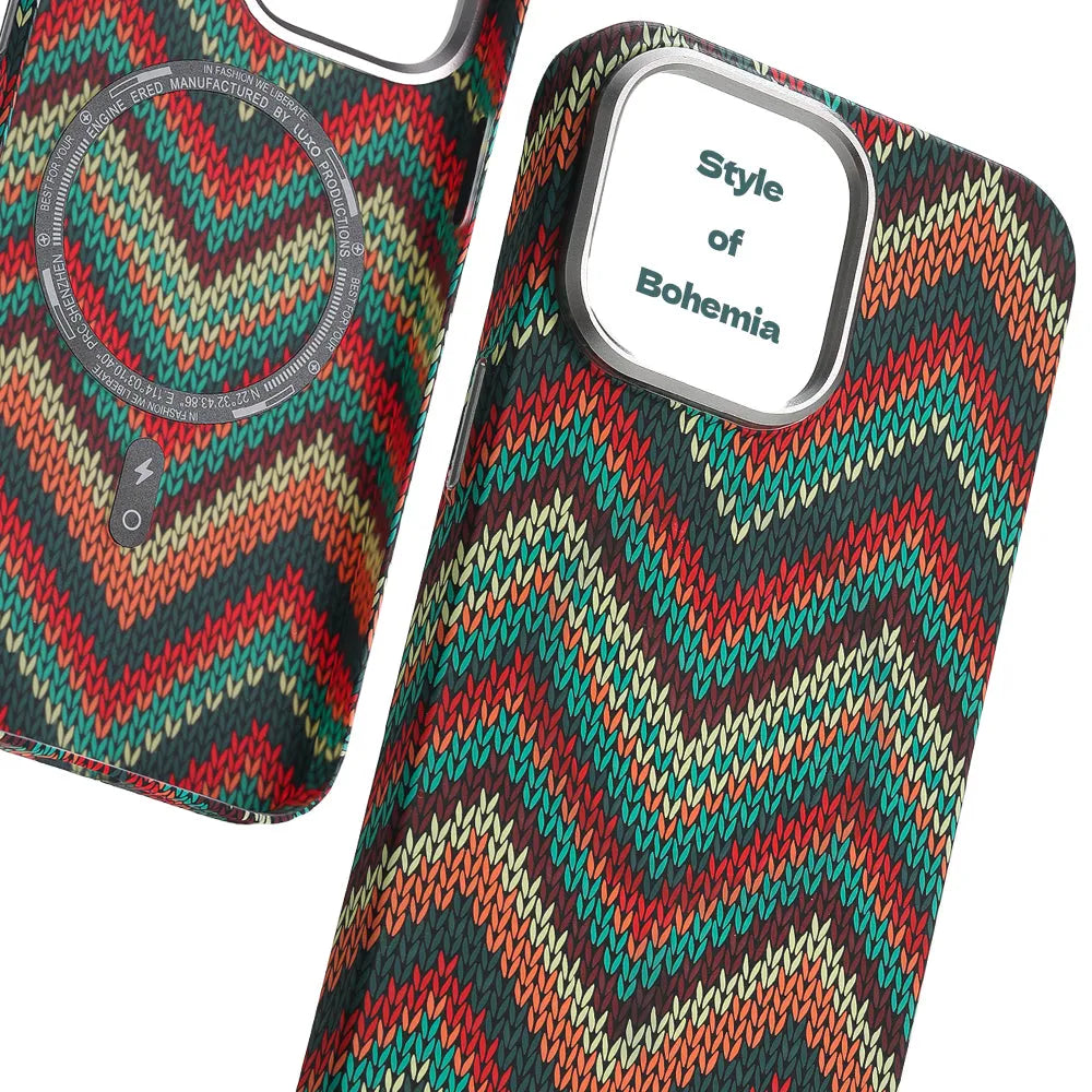 Kevlar pattern magnetic suction phone case for iPhone in Santorini Blue