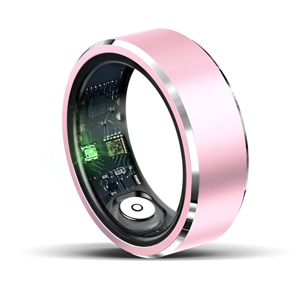 Smart ring with heart rate blood oxygen sleep monitoring, waterproof 30m, stainless steel band, pink colour