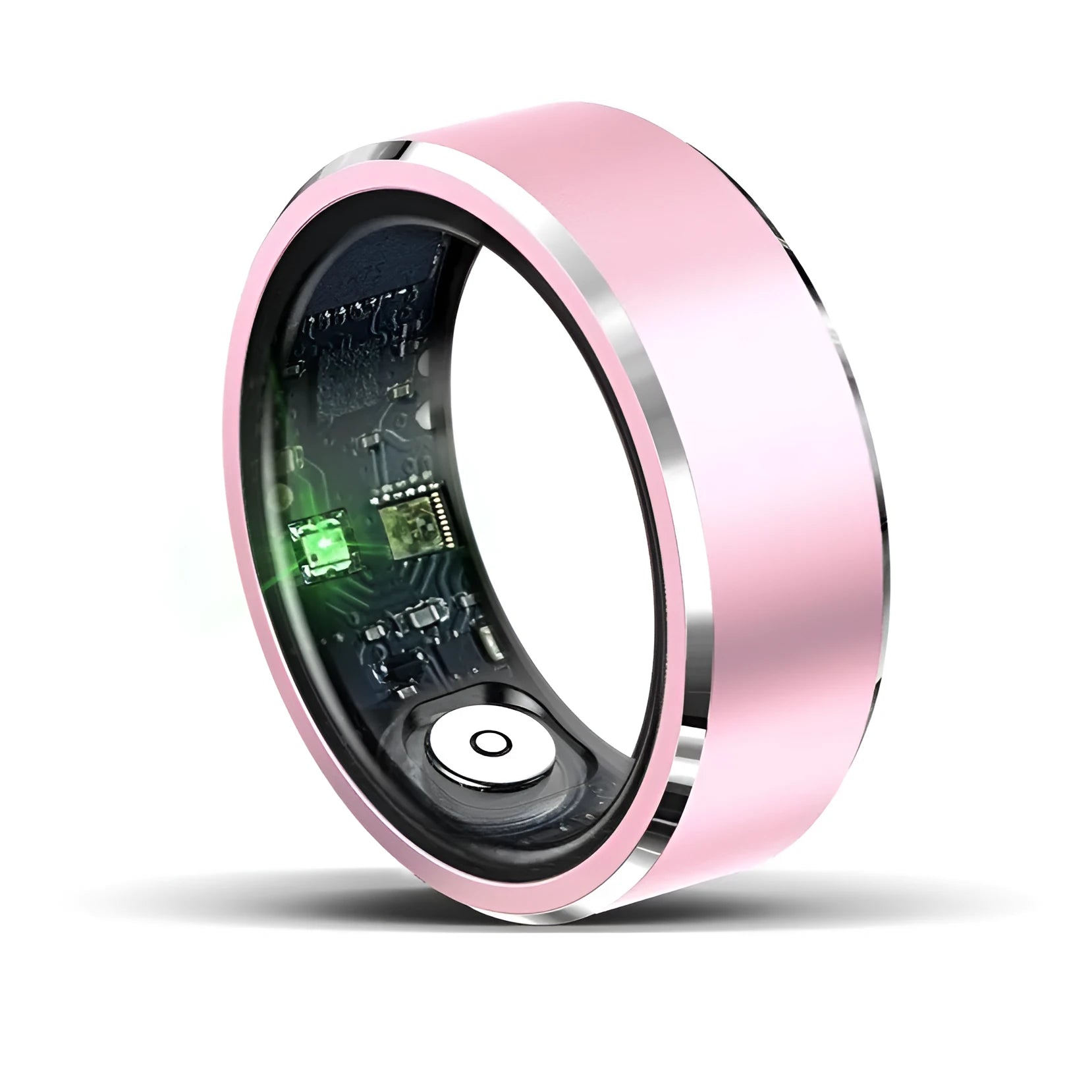 Smart ring with heart rate blood oxygen sleep monitoring, waterproof 30m, stainless steel band, pink colour