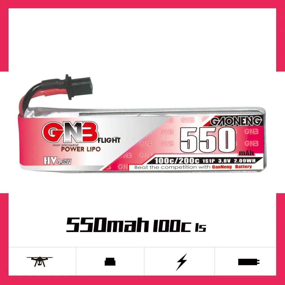 GNB High Energy 550mAh 1S 3.8V HV lithium battery with metal casing and A30 plug
