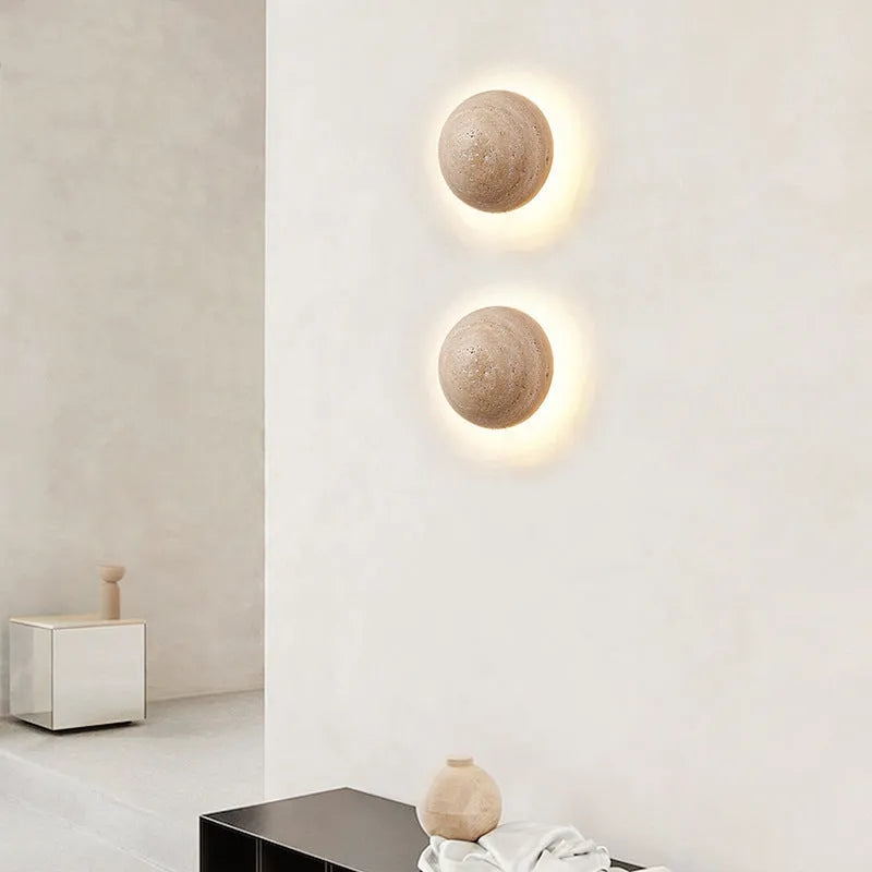 Yellow cave stone semicircle wall lamp with vintage design and pull switch