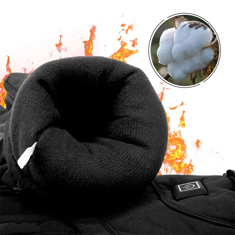 Pair of black electric heated gloves with touchscreen fingertips and zipped battery pocket, 28 cm length.