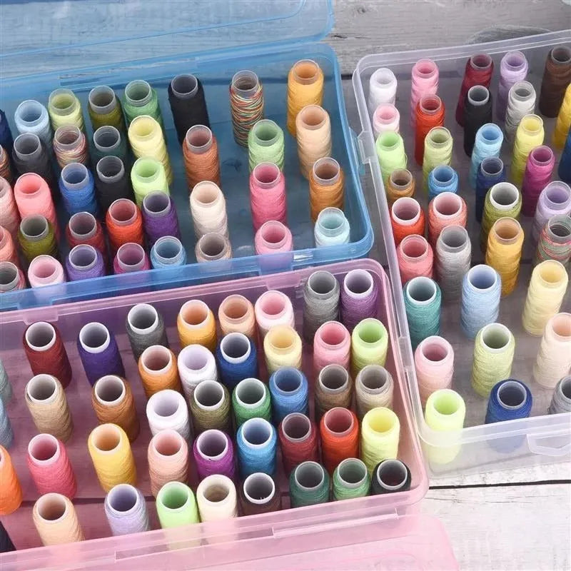 42 compartment plastic craft storage box in transparent, pink, or blue colour for organising embroidery threads