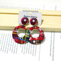 Women's geometric round cloth earrings with snowflake design, 4 cm diameter, handmade