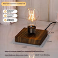 Creative suspension bulb night lamp with iron art construction on wood grain base