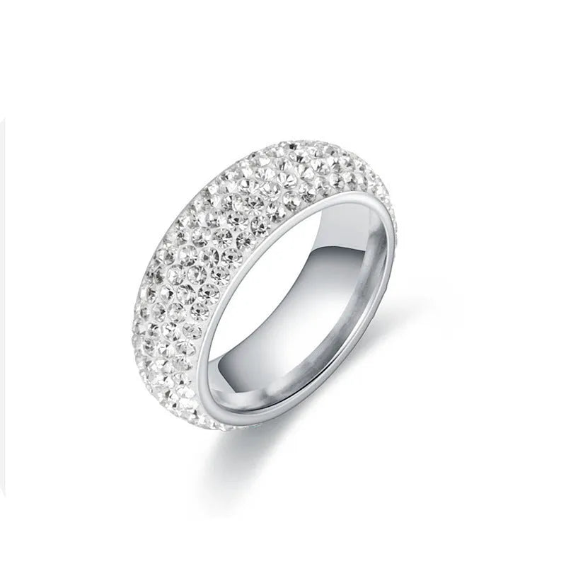 Titanium steel ring with diamond treatment starry sky design in silver, U-shape, unisex sizes 6 to 13