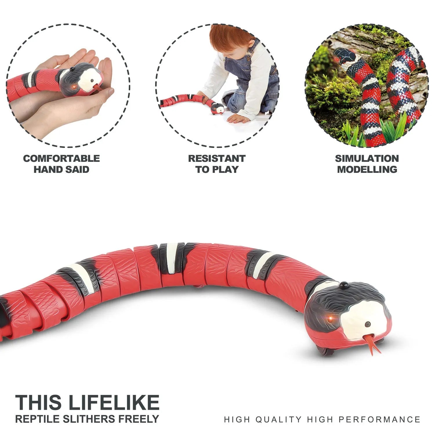 Automatic smart sensing snake cat toy with segmented body for realistic slithering movement