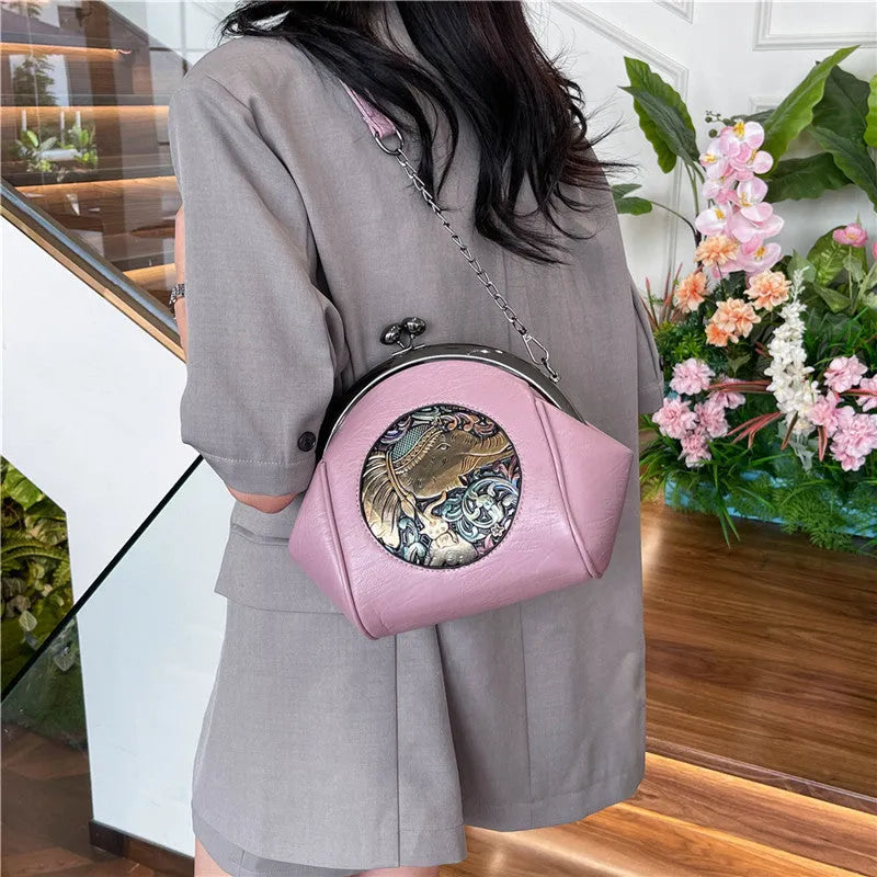 Women’s PU Western underarm clip shoulder messenger bag in shell shape with spliced detail, 20x18x9cm, colour black