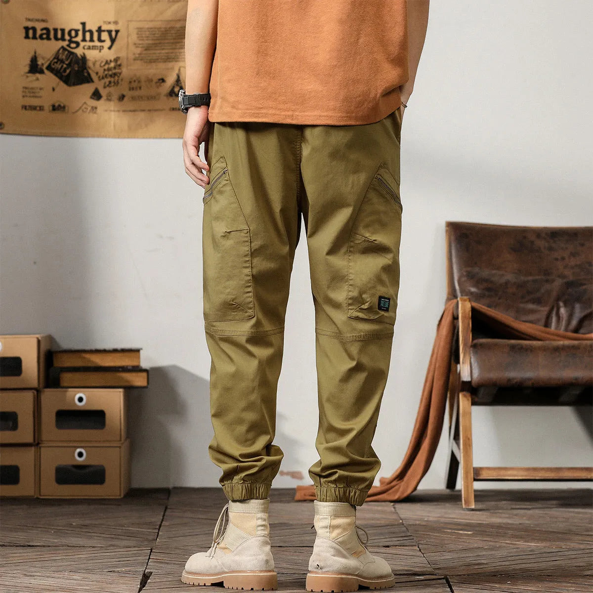 Men's cotton tapered harem pants with ankle band in Korean style casual design