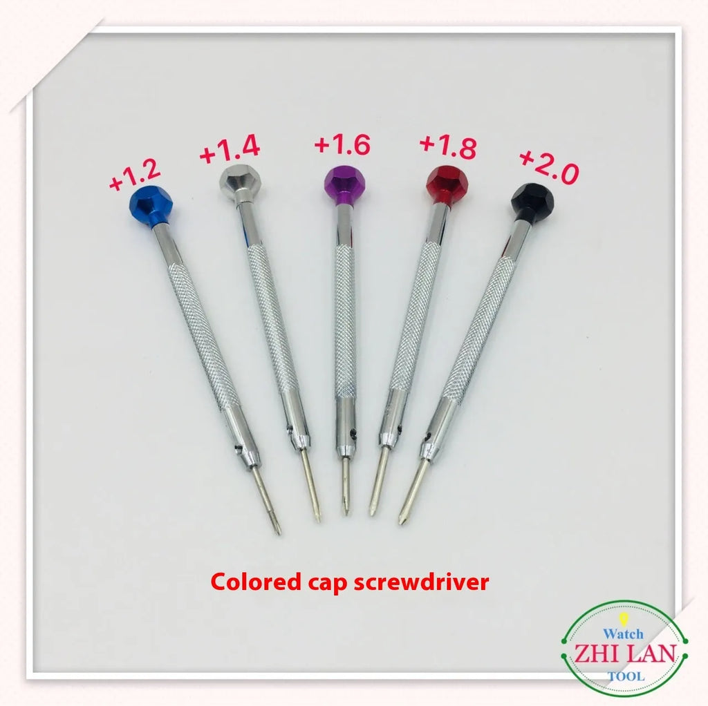 6-piece watch screwdriver set with coloured aluminium handles and spring steel cutter heads for watch repair